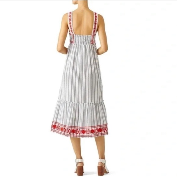 Kate Spade Floral Embroidered Striped Cotton Midi Dress - Picture 7 of 14